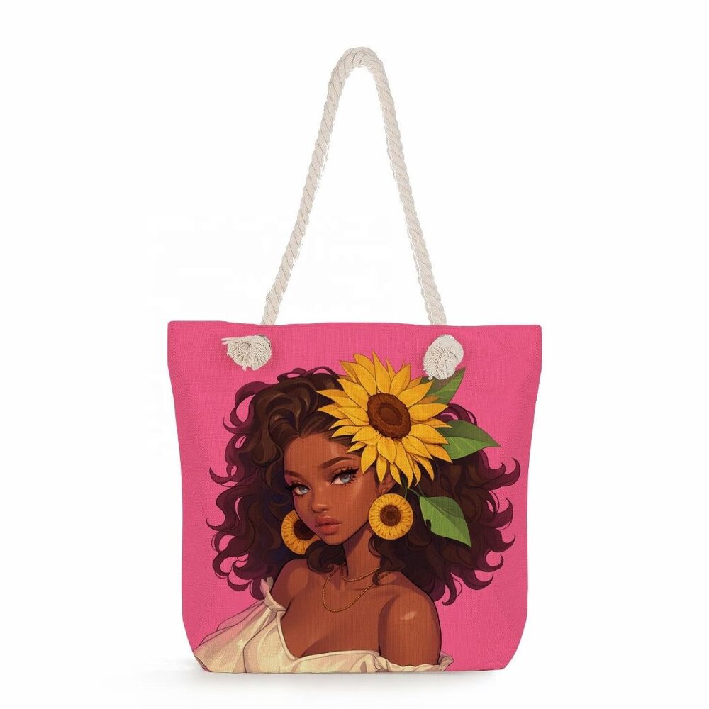New Tote Bag with Beautiful Woman with Sunflower